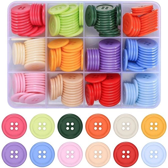 Confezione di 160 Knopen in Hars - Ronde Knopen 4-gaats - Nera/Bianca - 10/12/15/20/25 mm - per Abbigliamento/DIY - Naaiknopen