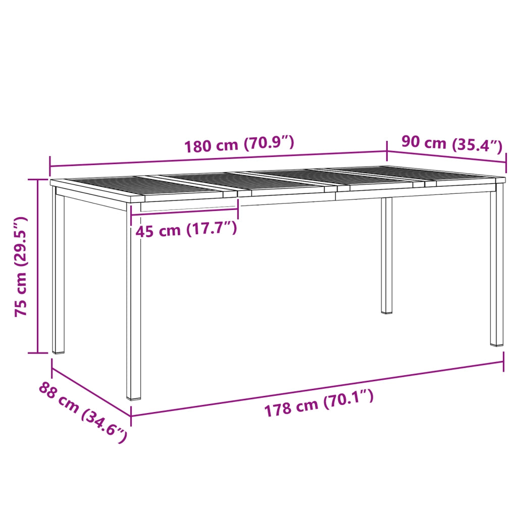 Tavolo da pranzo da esterno 180x90x75 cm in legno massello di teak