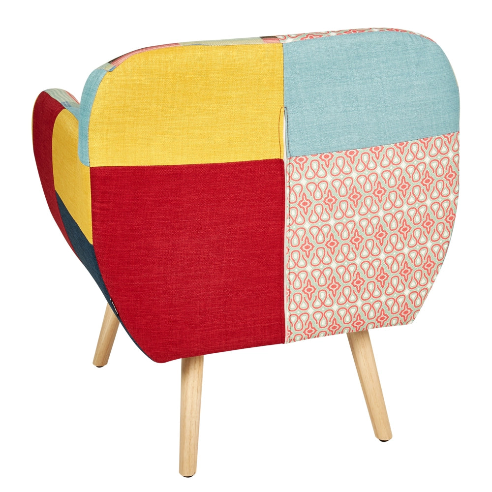 Poltrona Multicolore Tessuto Patchwork Tappezzeria Con Bottoni Retro Sedia Club Stile Retrò