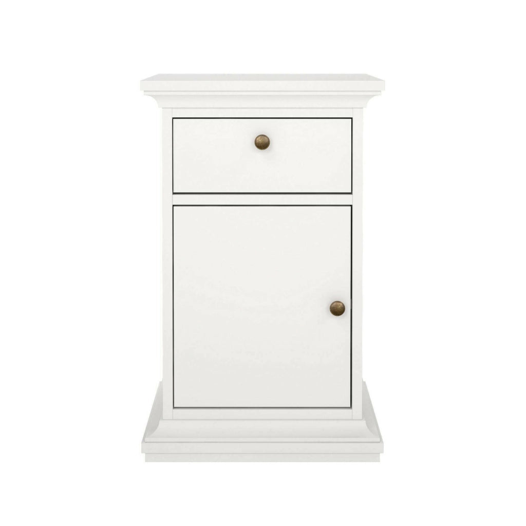 Comodino Mauricette, Comò basso, Tavolino da notte, Mensola da letto, 44x40 h70 cm, Bianco