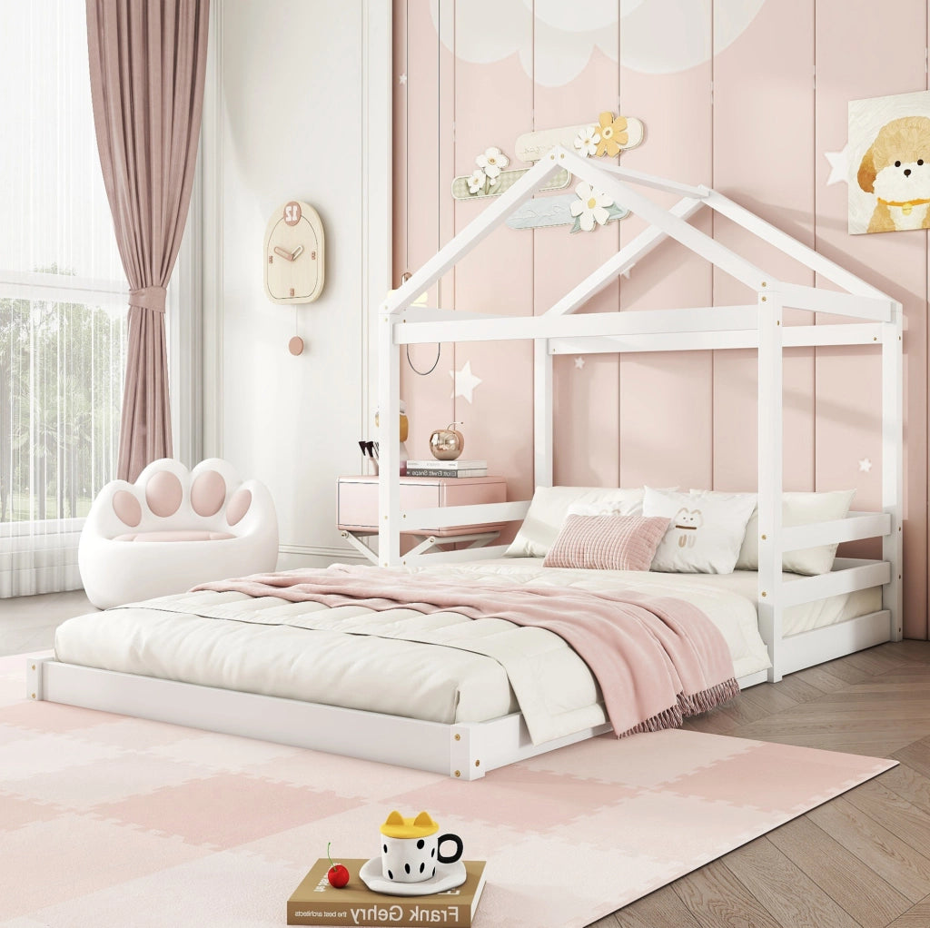 Letto a casetta per bambini 140x200 cm in pino e MDF; bianco