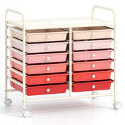 Carrello portaoggetti con ruote 64 x 38 x 62 cm 12 cassetti estraibili finitura moderna in metallo rosa sfumato 20_0011367