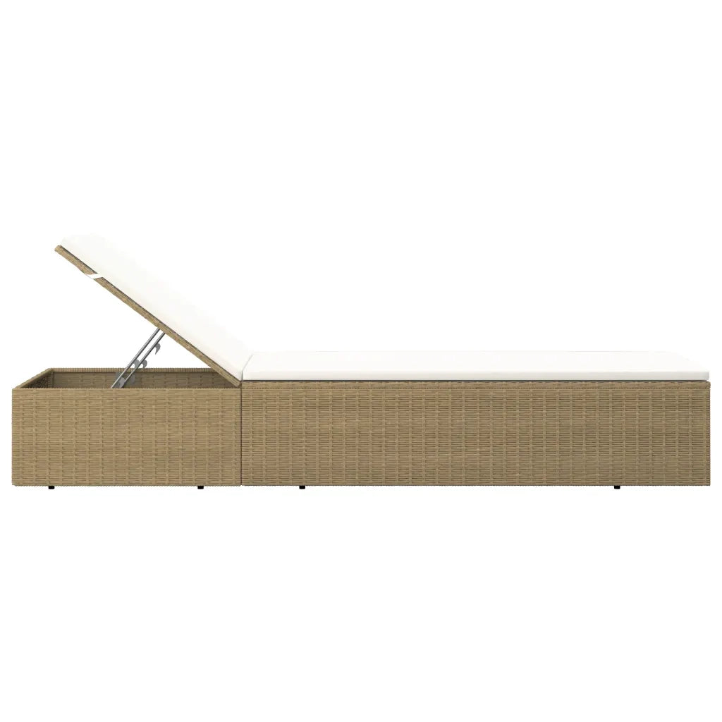 Lettino Prendisole in Polyrattan Marrone e Bianco Crema 310147