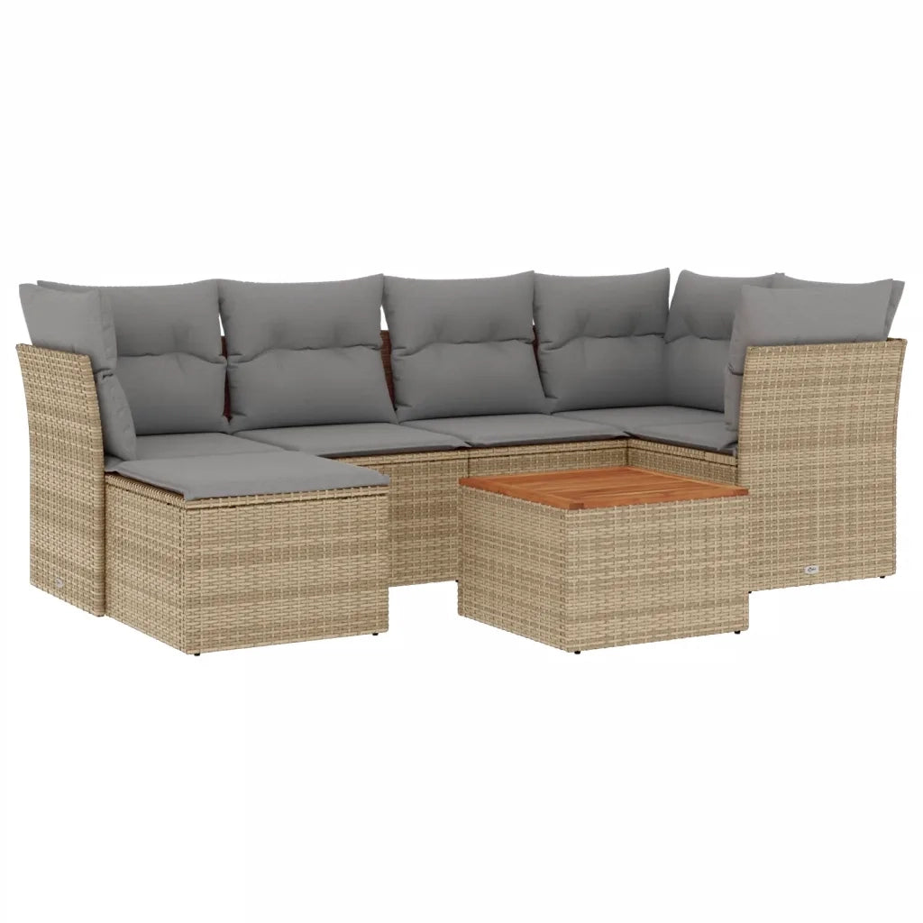 Set Divano da Giardino 7 pz con Cuscini Beige Misto Polyrattan 3255828