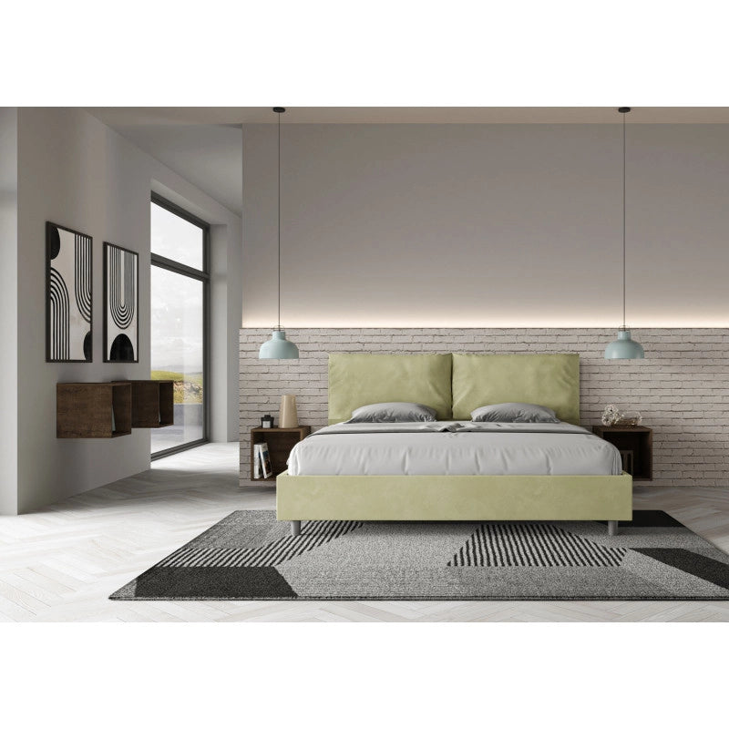 Letto imbottito Matrimoniale 190x210 cm Large - Con rete,Microfibra,Tè verde