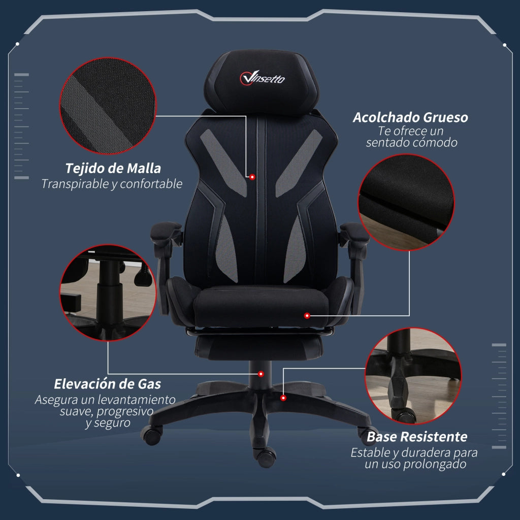 Sedia Gaming con Poggiapiedi Retrattile ¨C zephmum ¨C Nero 65x65x119-129 cm