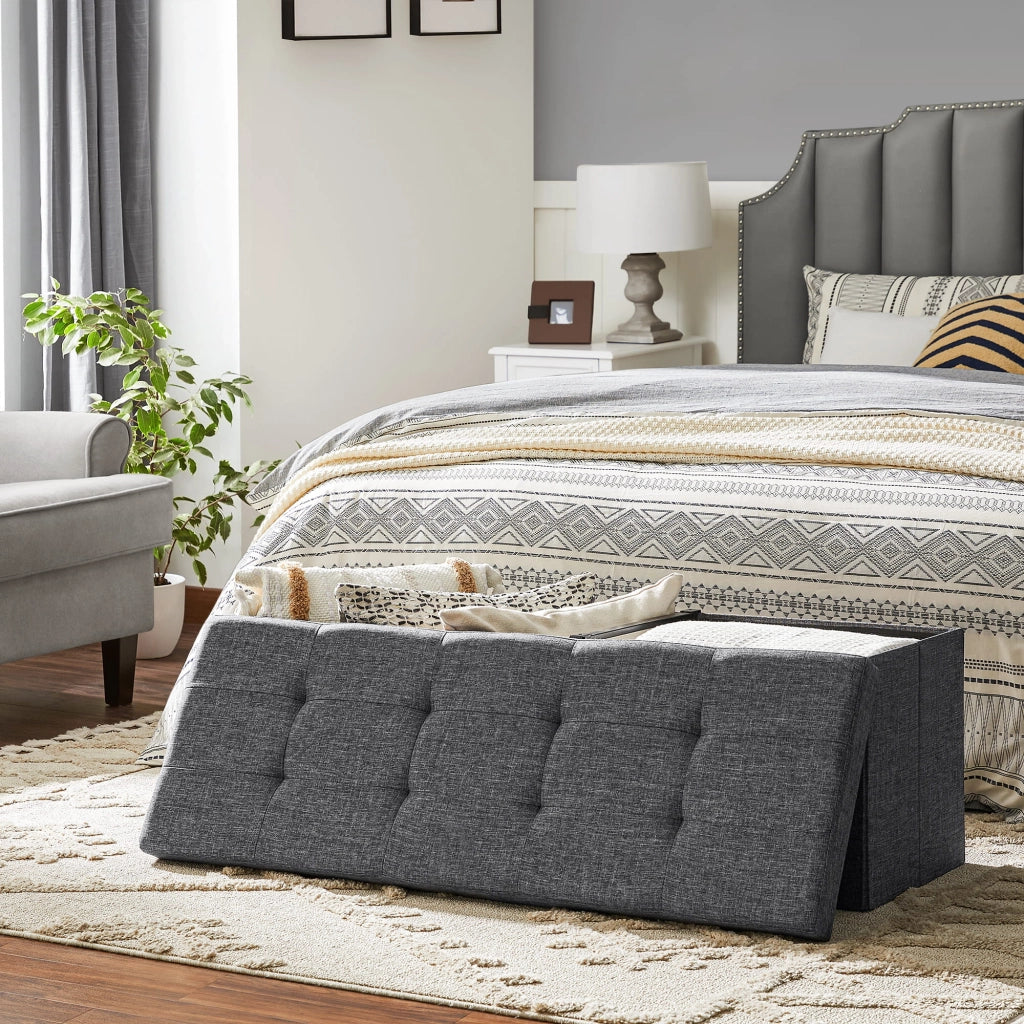 Pouf contenitore Valora PUFA in tessuto MDF grigio scuro salvaspazio