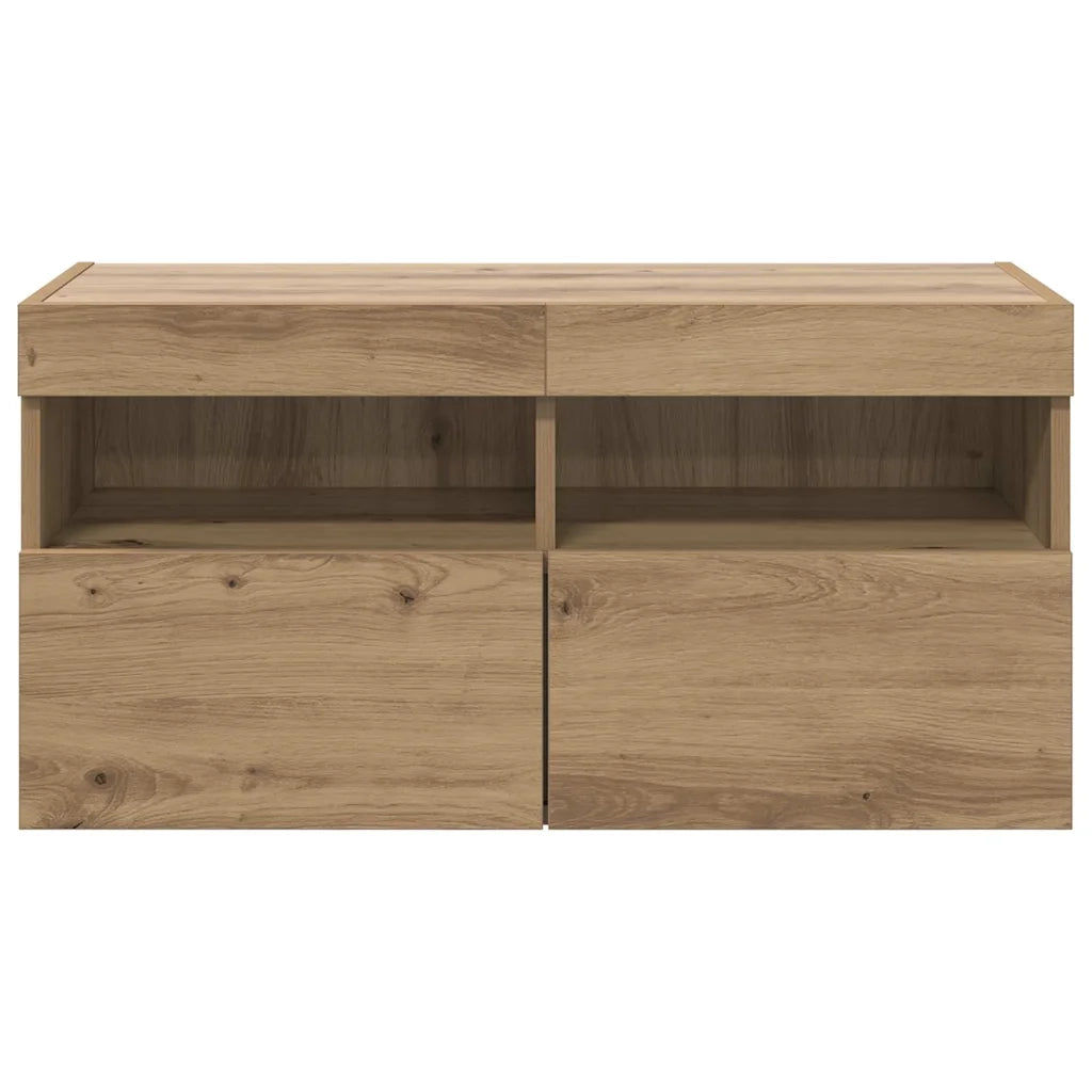 Mobile TV da parete con LED Rovere artigianale 80 x 30 x 40 cm