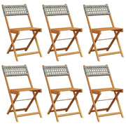 Sedie Giardino Pieghevoli 6 pz | Sedie da Esterno Grigie Polyrattan Legno Massello