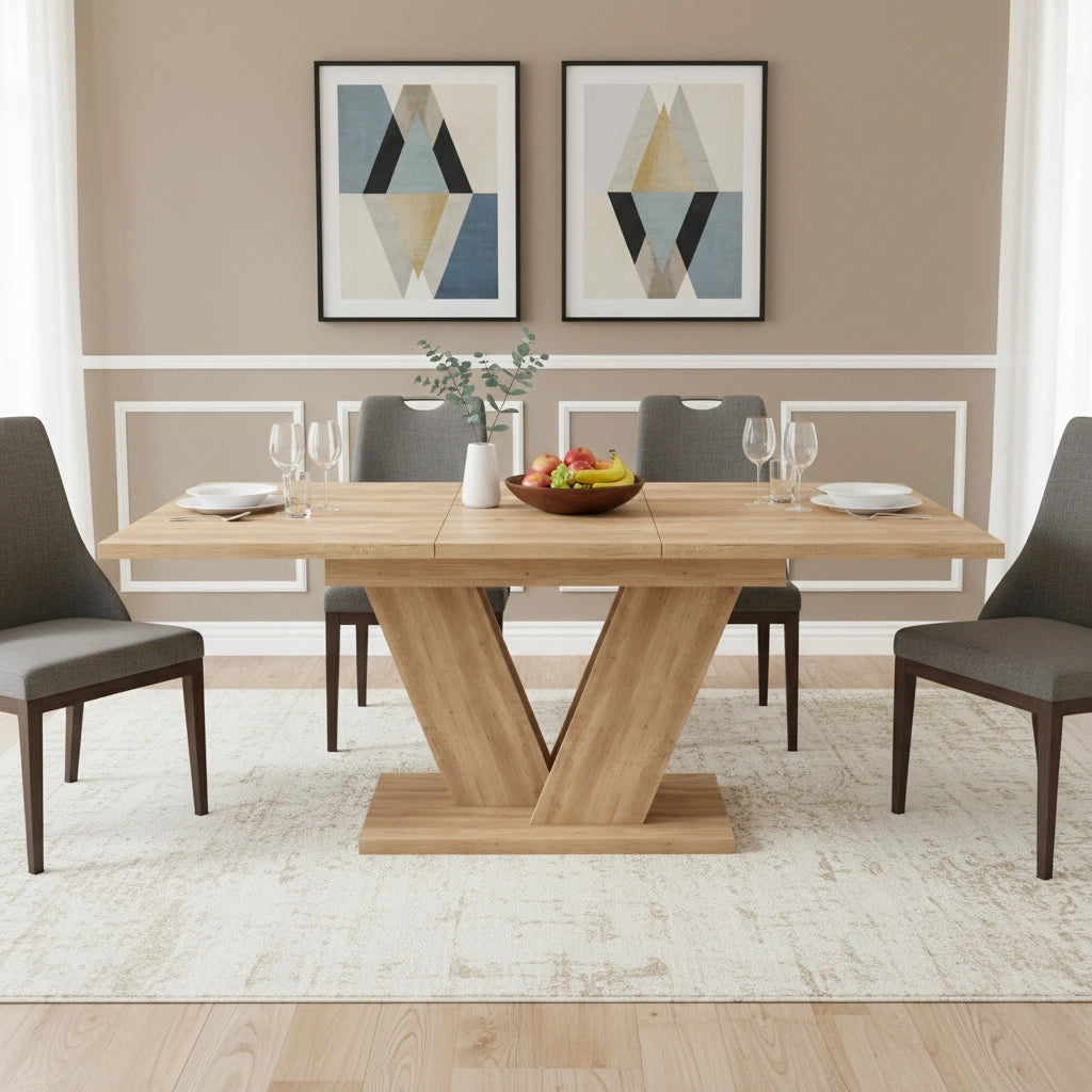 Tavolo da pranzo - rettangolare estraibile - 140/180x80 cm - gambe a V - per 4-6 persone - rovere