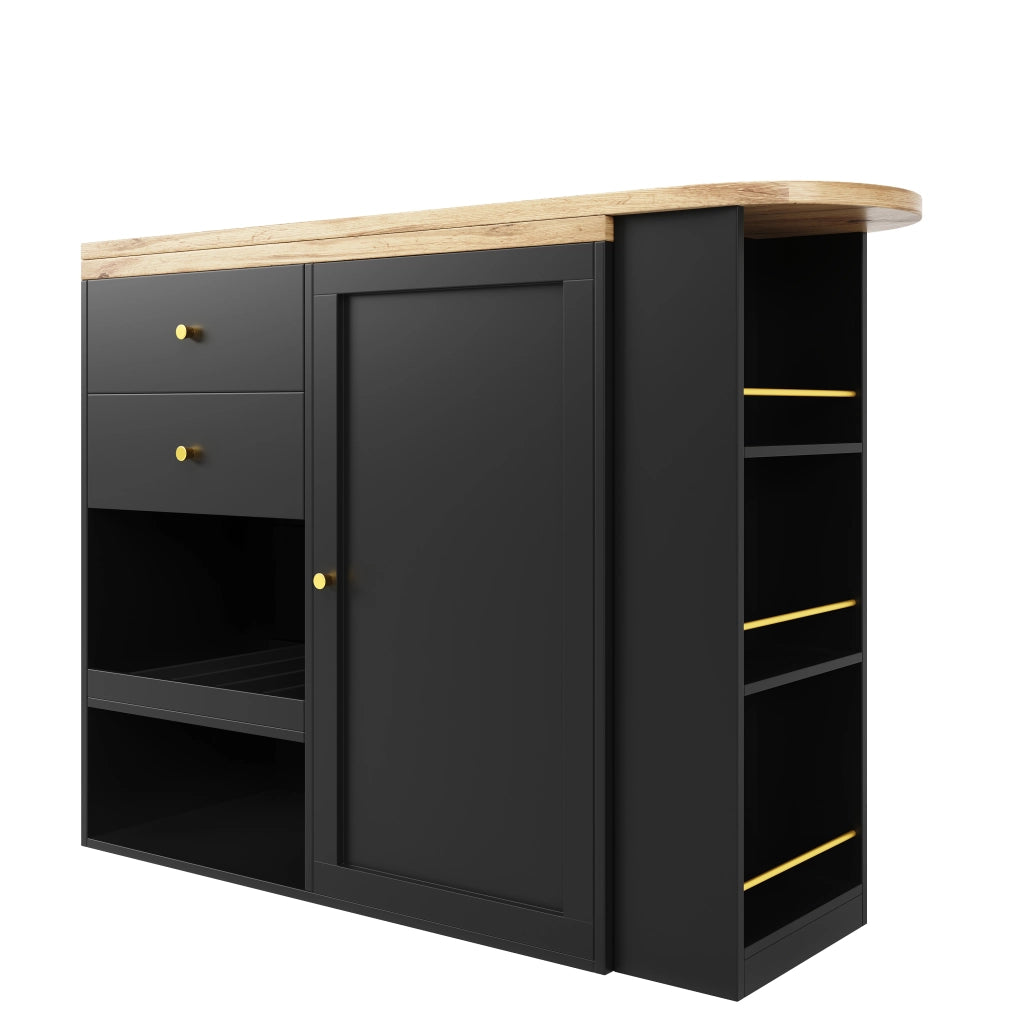 OKWISH Mobile Bar Girevole con 4 Cassetti e 3 Ripiani Aperti, Contenitore Rotante a 360°, per Soggiorno o Studio, MDF, Nero