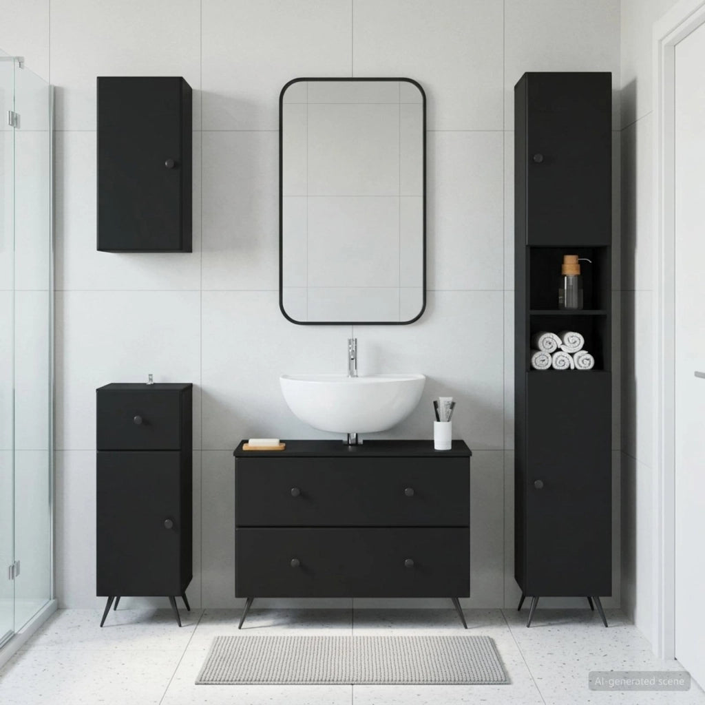 Set di Mobili da Bagno da 4 Pezzi BREDA Nero 3417964