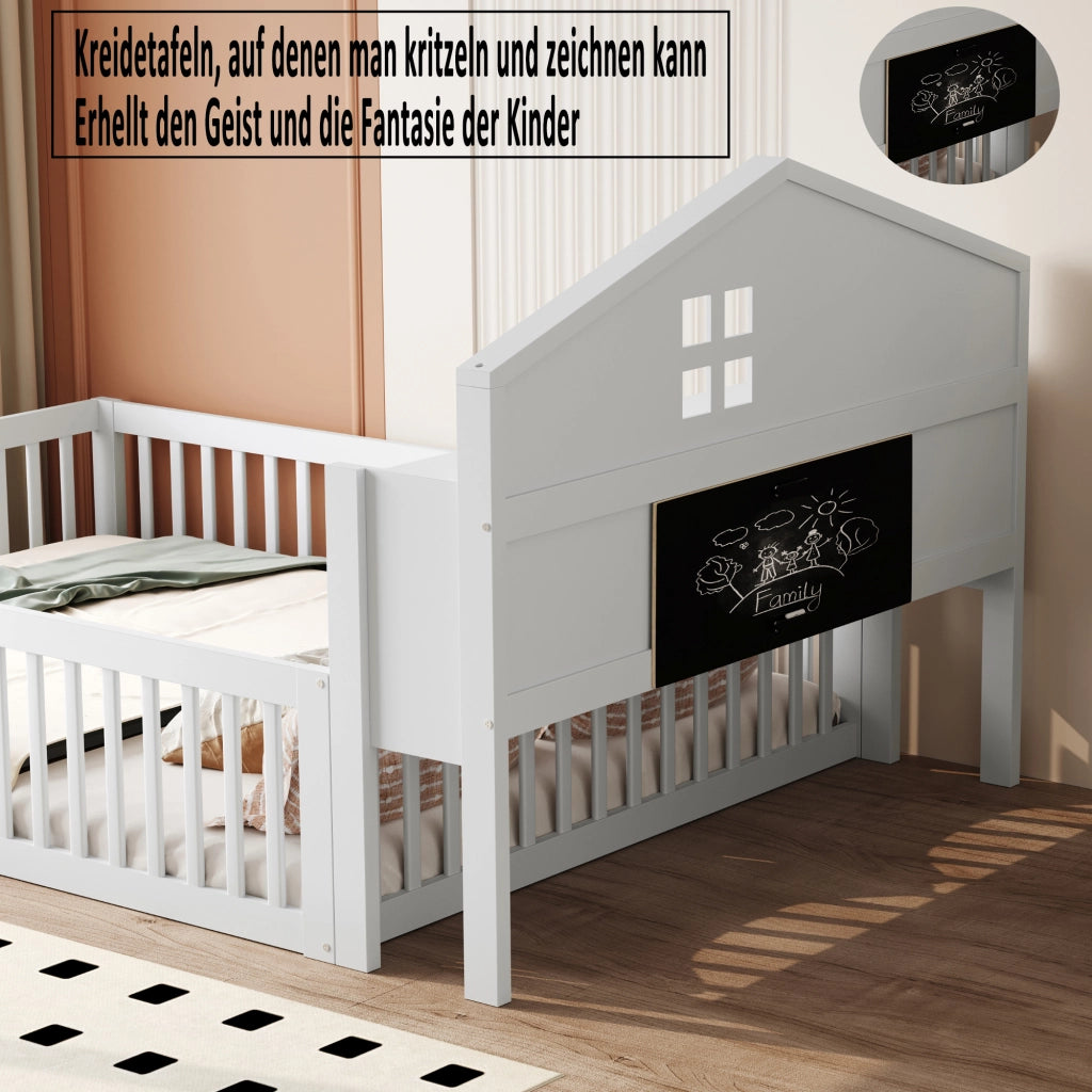 Letto per bambini bianco in legno massello con funzione casa stoccaggio integrato