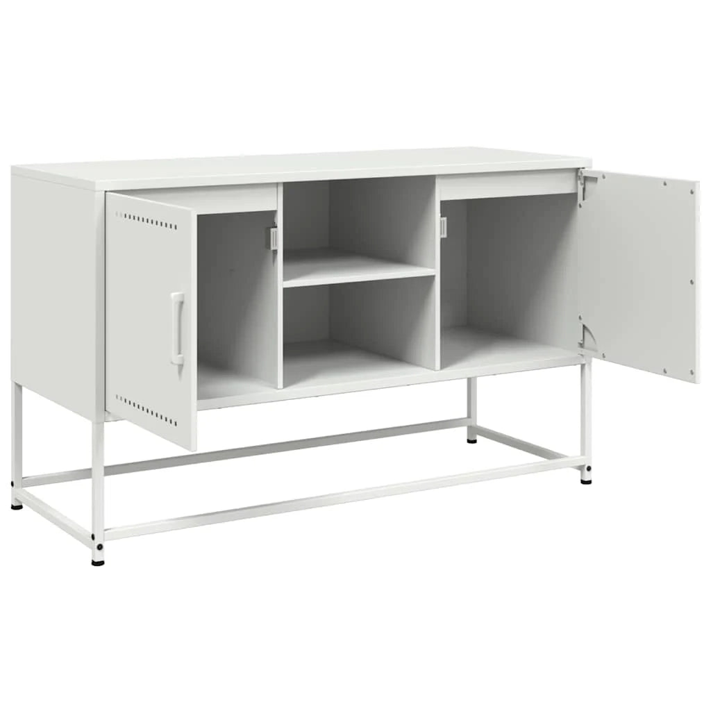 Mobile TV multimediale mensola TV credenza mobile TV sala da pranzo soggiorno camera da letto 100,5 x 39 x 60,5 cm acciaio bianco 02_0025549