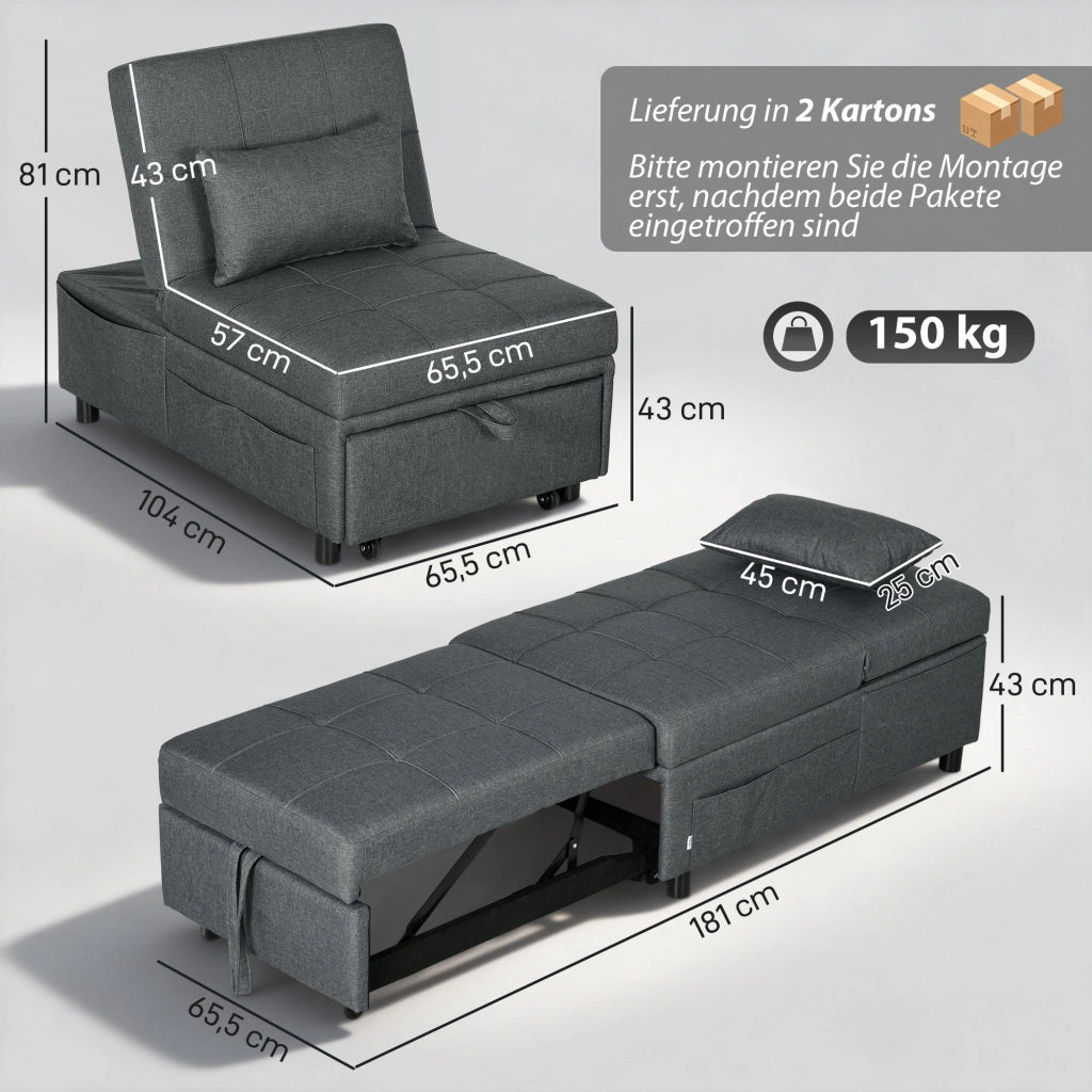 Divano letto 4 in 1 multifunzionale ¨C Xylo ¨C tessuto grigio con schienale reclinabile
