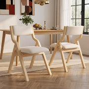 Set di 2 sedie da pranzo pieghevoli in legno massello e lino imbottito; beige