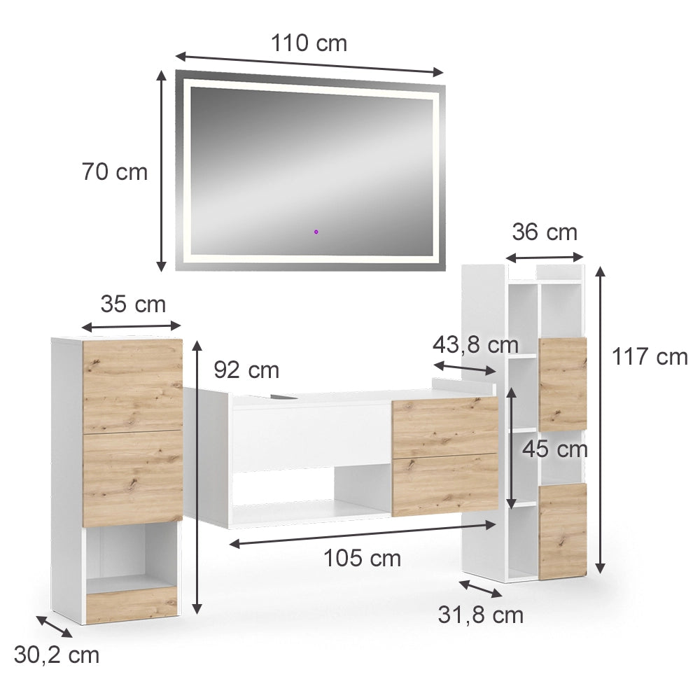 Vicco Set di mobili da bagno Bianco 4 parti