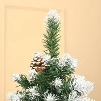 Albero di Natale Innevato da 180 cm con 630 Rami e 37 Pigne, in Plastica e Metallo, Verde e Bianco