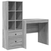 Scrivania | Tavolo da Ufficio con cassetto con lo scaffale 2 pz Grigio Sonoma