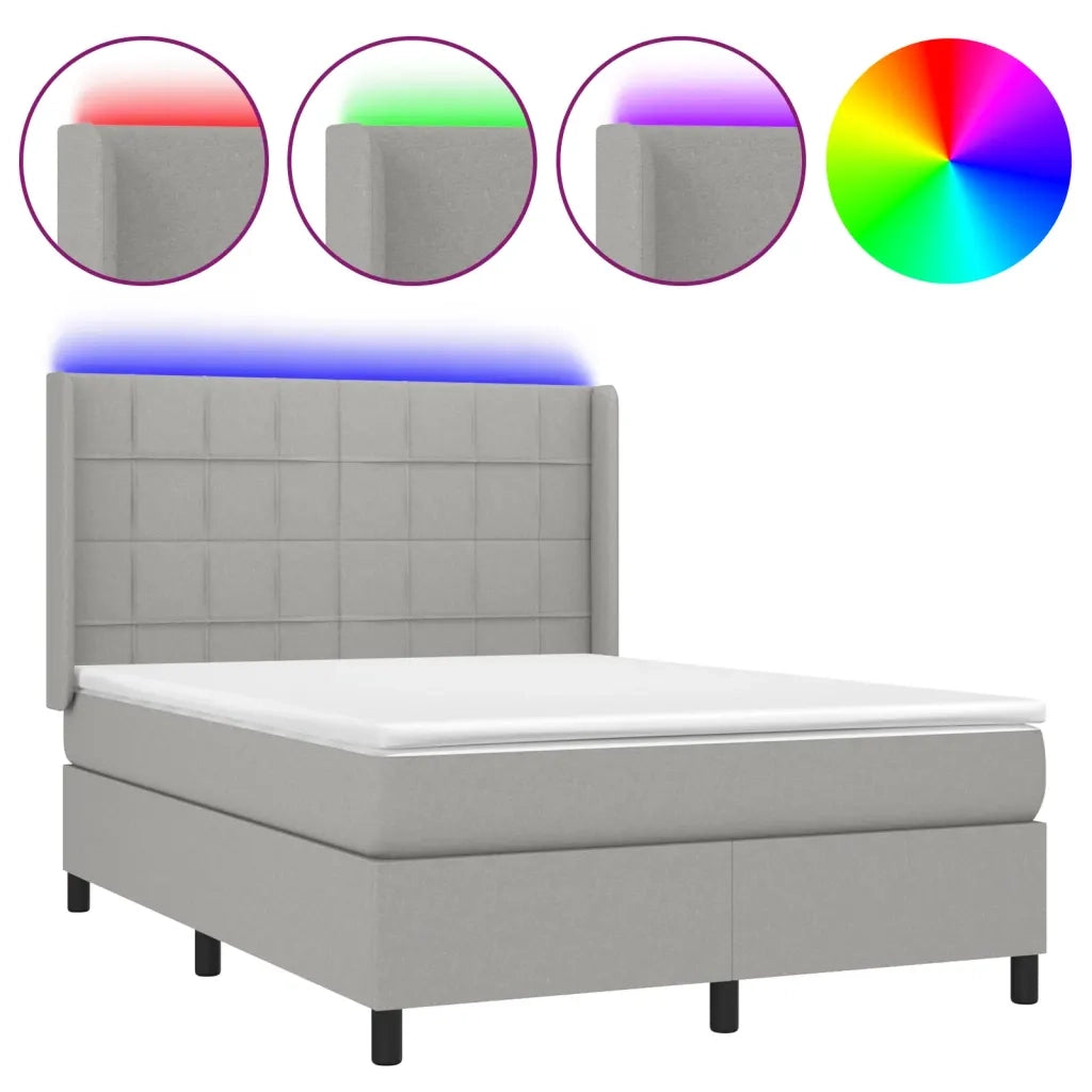 Letto a Molle Materasso e LED Grigio Chiaro 140x200 cm Tessuto 3138317