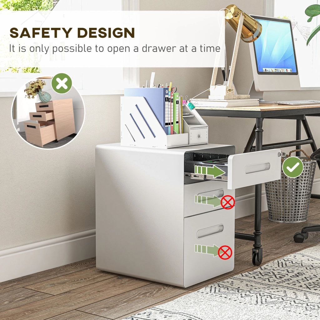 Mobile schedario/contenitore per ufficio con 3 cassetti, in acciaio, bianco, 39x48x59 cm