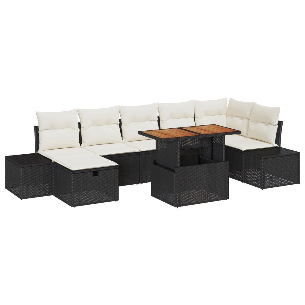 Set da Pranzo da Giardino da 8 Pezzi con Cuscini Rattan Nero