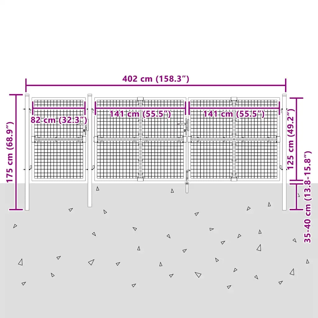Cancello da Giardino in Rete Antracite 400x125 cm in Acciaio Zincato 154546