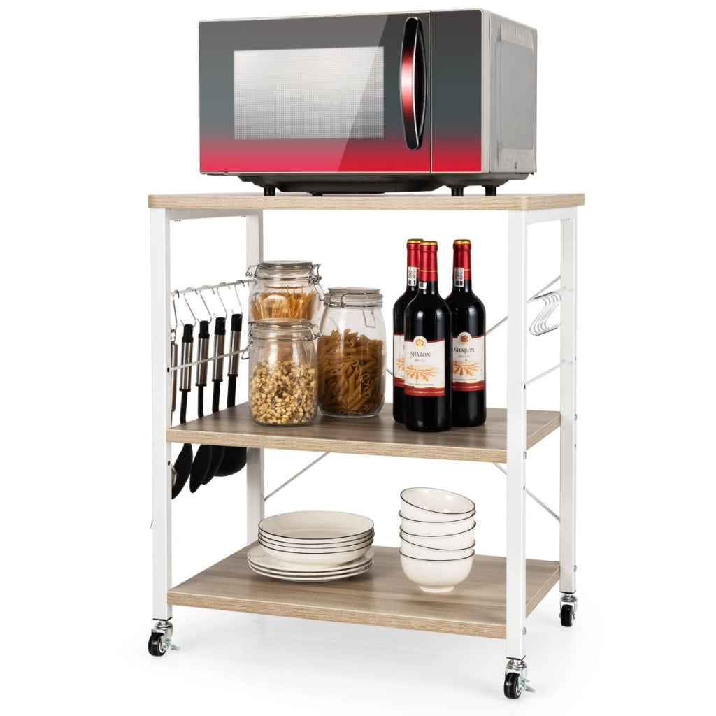 Scaffale per pasticceria con 3 livelli e 10 ganci rimovibili, Carrellino da cucina per bar ristorante hotel Naturale