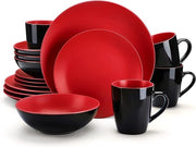 Set di piatti da tavola in porcellana 16 pezzi, pittura a mano, con 4 piatti piatti, 4 piatti dessert, 4 tazze, 4 scudi per 4 persone, rosso