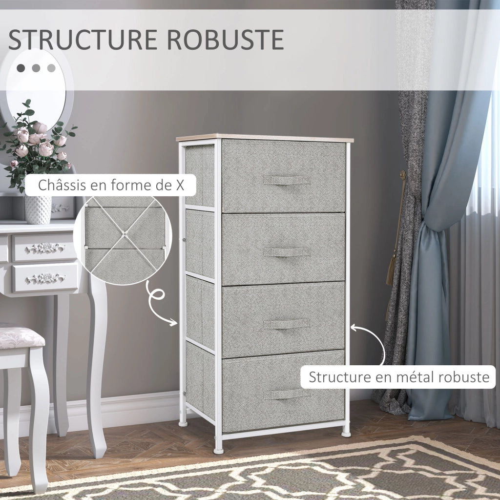Cassettiera 4 Cassetti Tessuto Grigio ¨C Zephmum ¨C 45x30x92 cm