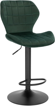 Set di 1 Sgabello da Bar con Schienale e Poggiapiedi Girevoli a 360° Sedia Alta da Cucina con Seduta Regolabile tra 60-82cm in Velluto e Metallo Verde Scuro BH324dgn-1