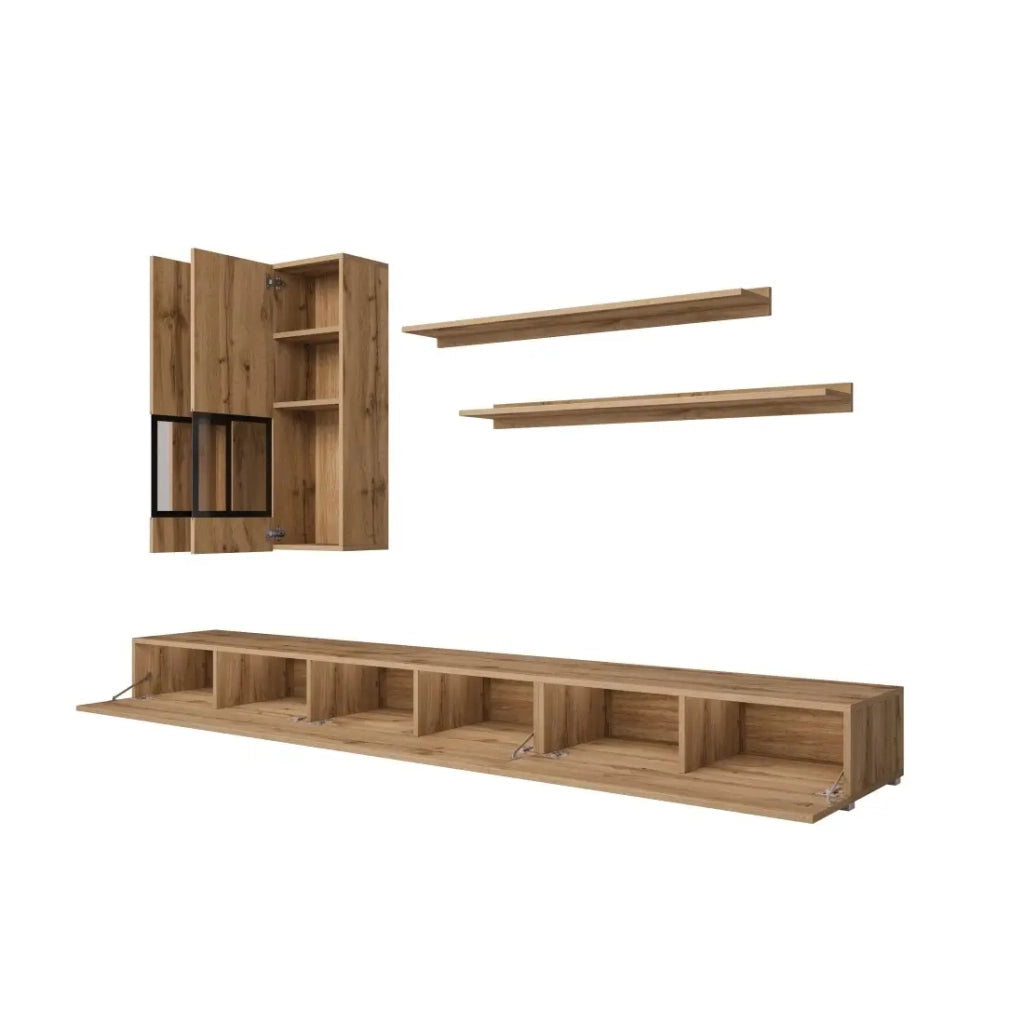 Set mobili da soggiorno RAMOS – Rovere dorato e nero – Design contemporaneo senza LED