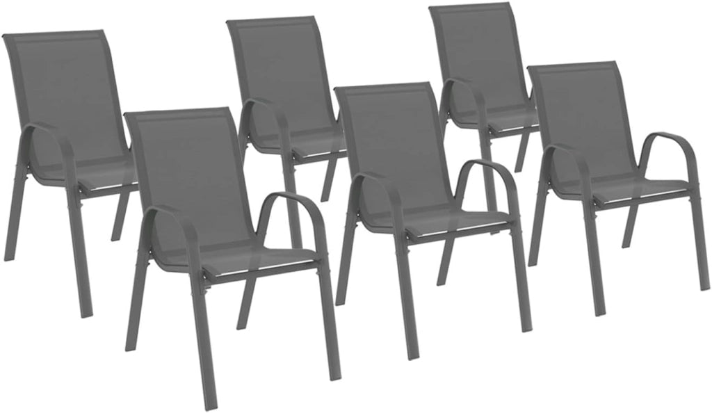 Set di 6 sedie impilabili in metallo e textilene grigio antracite LYMA