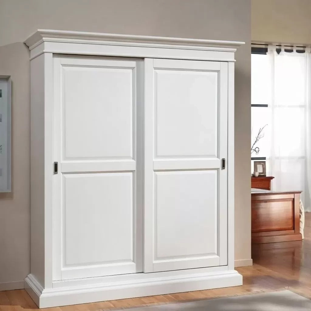 Armadio arte povera 2 ante scorrevoli legno bianco shabby 183x67x212 - Mobili 2G