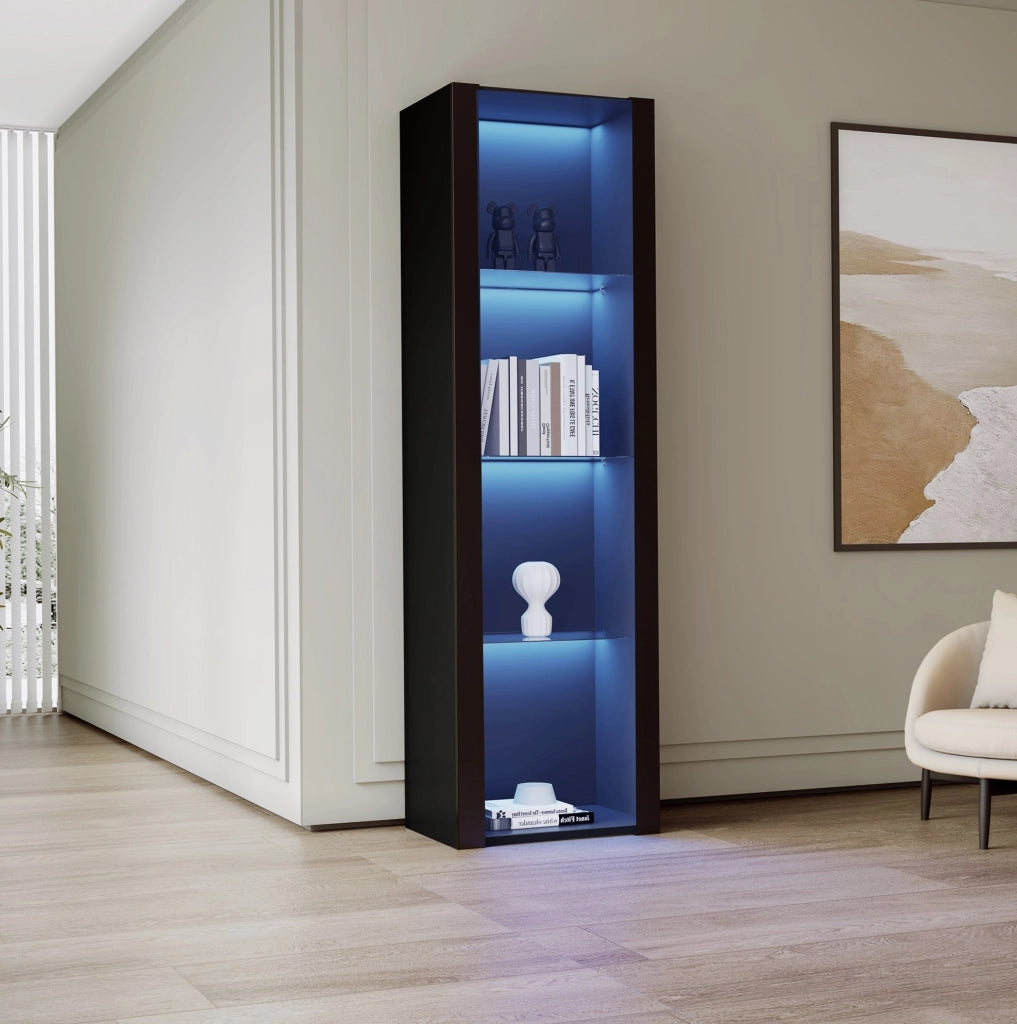 Vetrina alta con LED e 3 ripiani in vetro; 55x38x166 cm; nero lucido