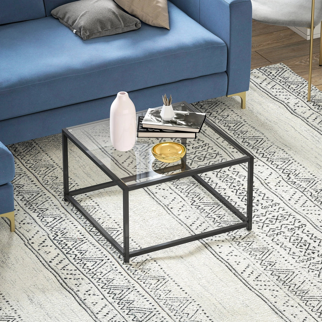 Tavolino quadrato con piano in vetro temperato e gambe in acciaio ¨C zephmum ¨C Nero 68x68x39 cm