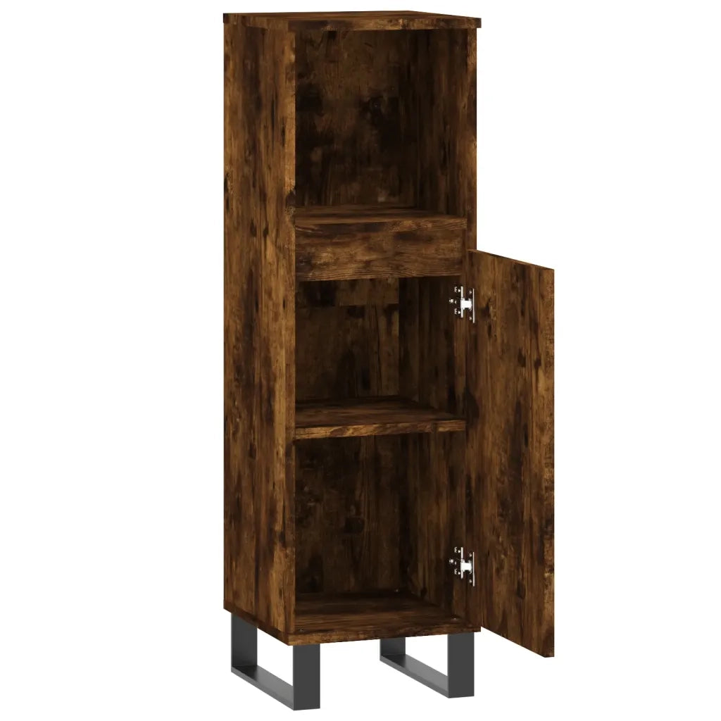 Armadietto Bagno | Armadio da bagno Rovere Fumo 30x30x100 cm in Legno Multistrato