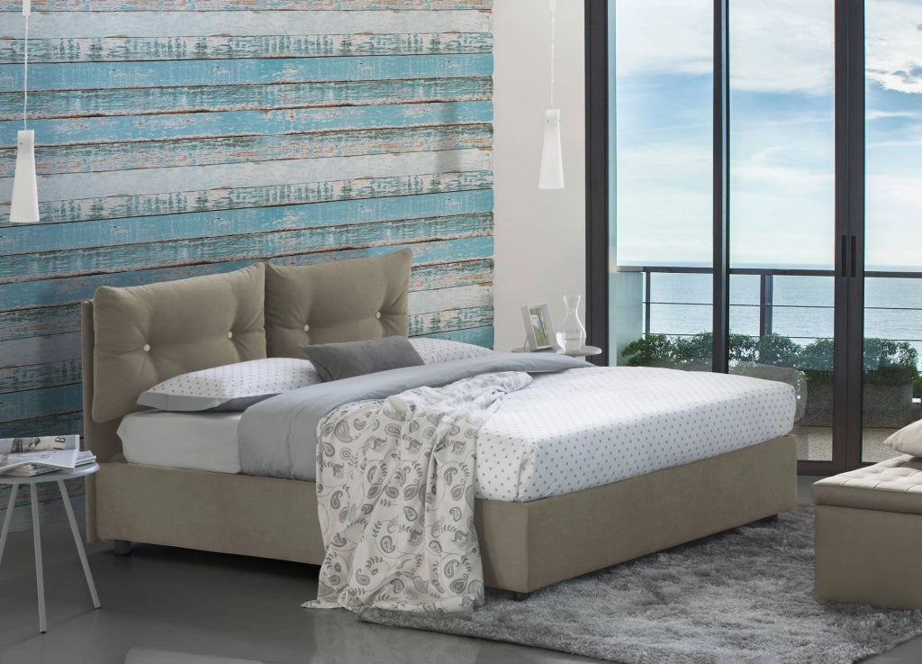 Letto singolo Amaro, Letto contenitore con rivestimento in tessuto, Made in Italy, Apertura frontale, adatto per materasso cm 80x190, Tortora
