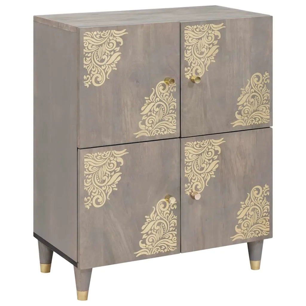 vidaXL Credenza Grigio e Oro 60 x 33 x 75 cm Legno massello di mango