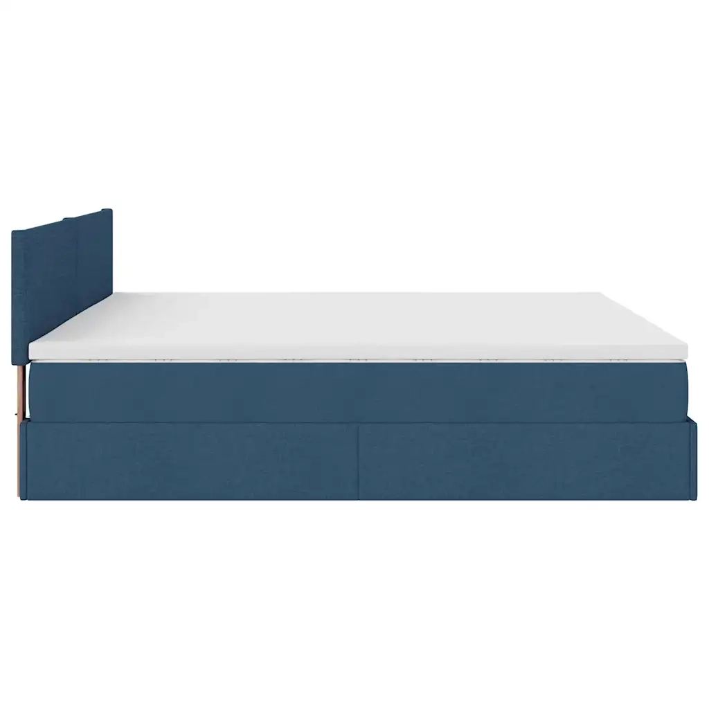 Struttura Letto Pouf con Materasso Blu 200x200 cm in Tessuto