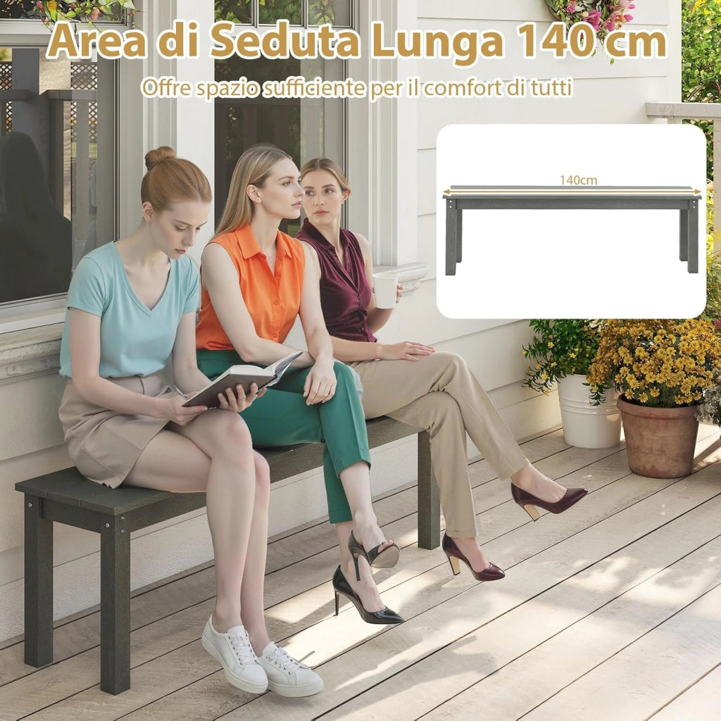 Panchina da Esterno in HDPE 140 x 35 x 45 cm, Panca da Giardino Senza Schienale per 2-3 Persone, Panchina dello Spogliatoio per Patio e Cortile, Portata 340 kg (Grigio)