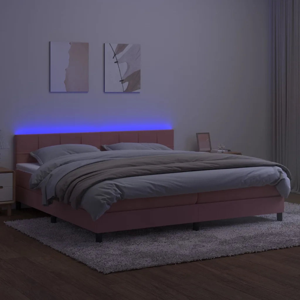 Letto a Molle con Materasso e LED Rosa 200x200 cm in Velluto