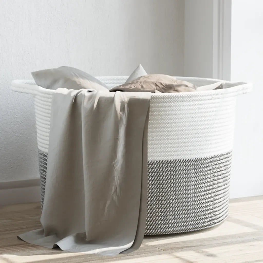 Cesto per Biancheria Grigio e Bianco ?55x36 cm in Cotone CFW6646183
