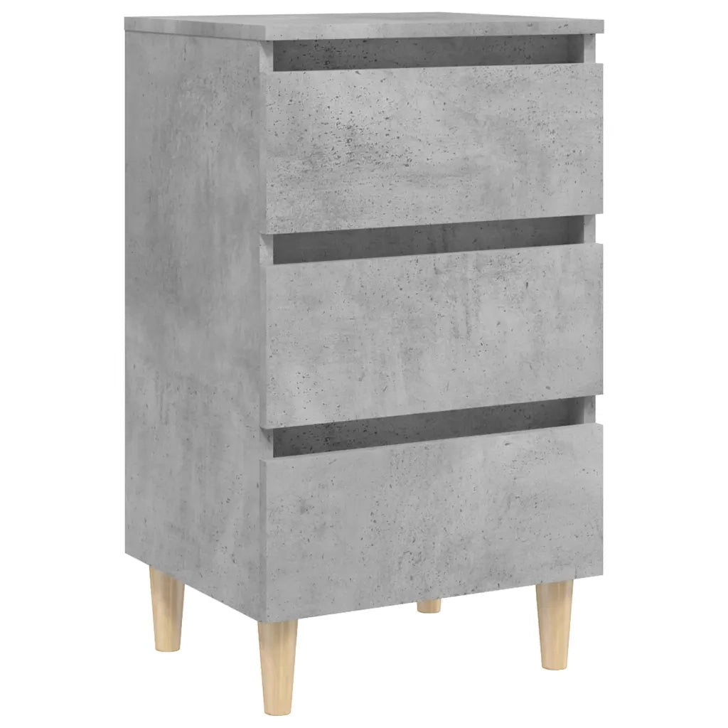 Comodini con Gambe Legno Massello 2pz-Tavolino da notte Grigio Cemento 40x35x69cm