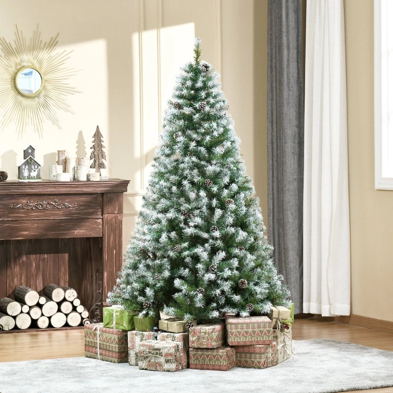 Albero di Natale artificiale, 800 rami, 61 pigne, punte innevate, ignifugo, 180 cm