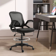 Sedia da ufficio con funzione in piedi, poggiapiedi regolabile, seduta girevole, plastica nera 64 × 60 × 106-126 cm