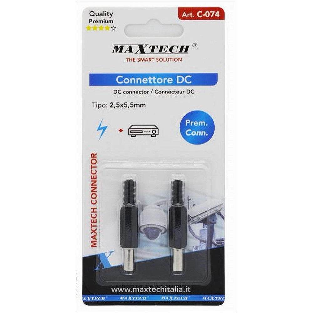 Trade Shop - Set 2 Pz Connettore Dc 2,5x5,5mm Spina Alimentazione Dritto Per Telecamera C-074 -