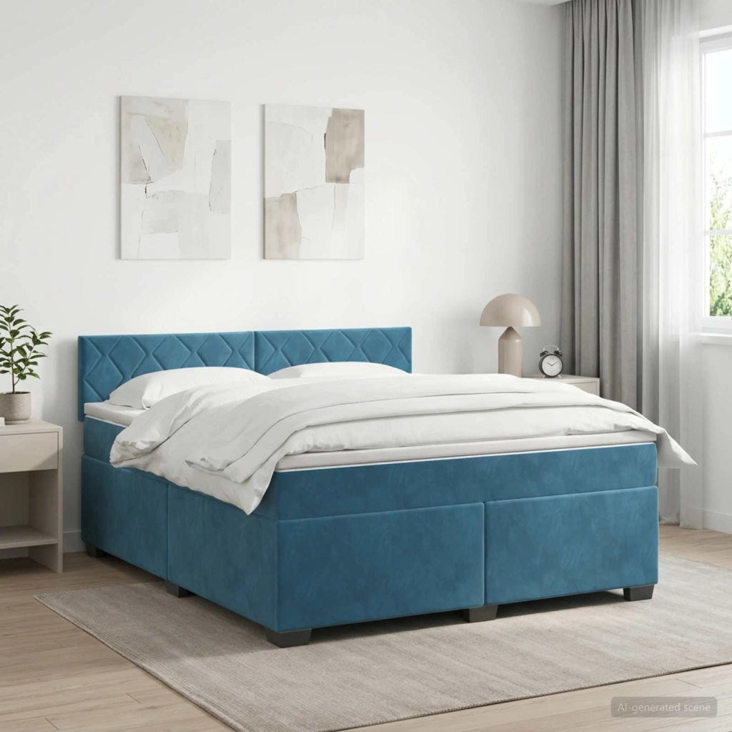 Letto box spring con materasso Blu Scuro 140 x 190 cm Velluto 3450720