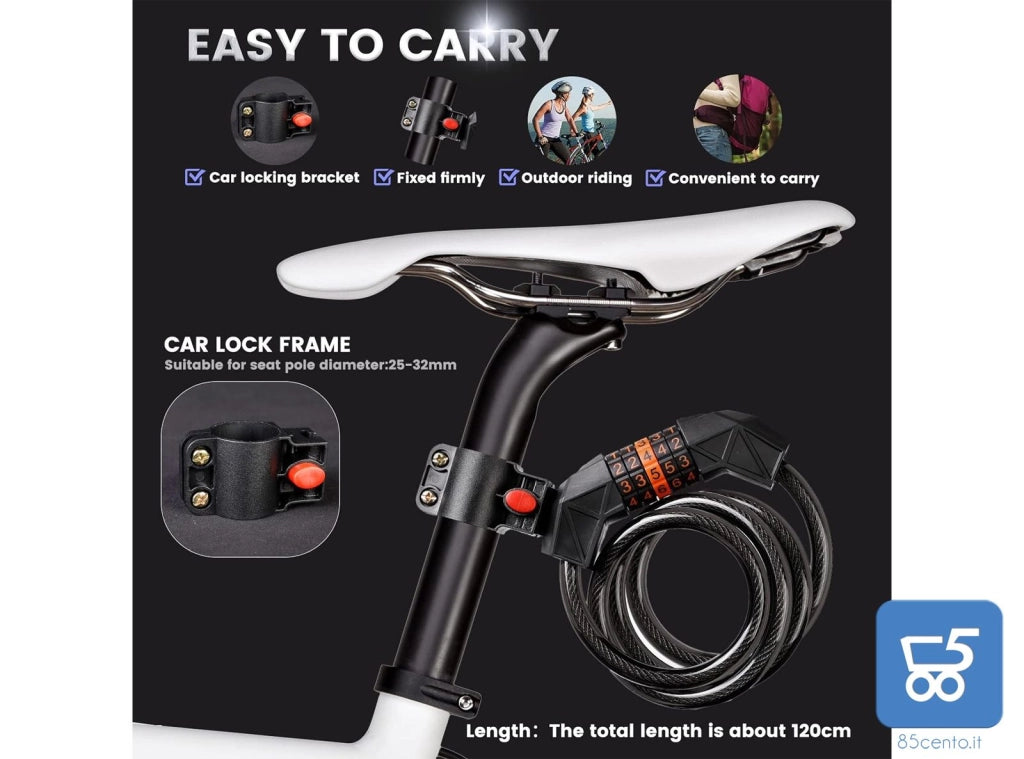 Lucchetto a Combinazione Catena Bicicletta Scooter Antifurto 120cm x 12mm Livello di Sicurezza Molto Alto