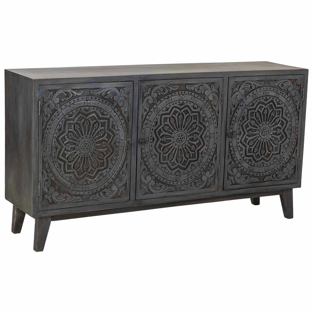 Credenza artigianale in legno con 3 ante nere, 160x40x85h cm